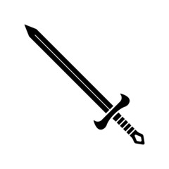 Knight sword icon. Black silhouette. Front side view. Vector simple flat graphic illustration. Isolated object on a white background. Isolate.