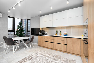 Photo of a beautiful and stylish wooden kitchen 