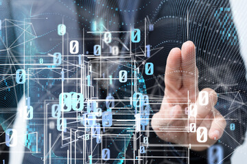 Global network. Blockchain. 3D illustration. Neural networks and artificial intelligence. Abstract