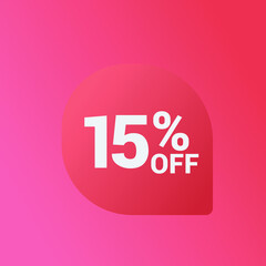 15% off Sale banner offer ad discount promotion vector banner. price discount offer. season sale promo sticker colorful background