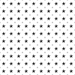 Square seamless background pattern from black starfish symbols are different sizes and opacity. The pattern is evenly filled. Vector illustration on white background