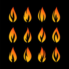 Fire flames, set orange icons