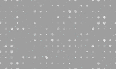 Seamless background pattern of evenly spaced white coral symbols of different sizes and opacity. Vector illustration on gray background with stars