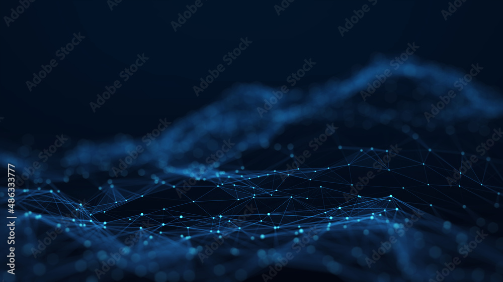 Wall mural abstract internet network technology concept of interconnected polygons with dark blue background. b