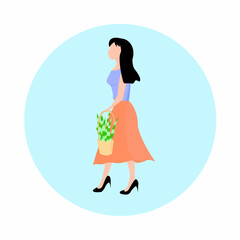 Modern minimalist style design.Concept of nature safe. Women with plant.Respect for nature.Vector Illustration