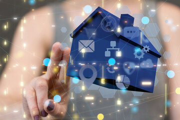 home data. Digital cyberspace with particles and Digital data network connections concept.