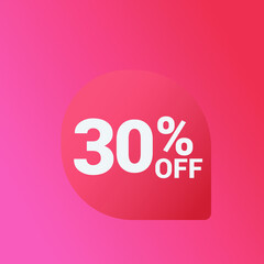 30% off Sale banner offer ad discount promotion vector banner. price discount offer. season sale promo sticker colorful background