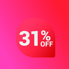 31% off Sale banner offer ad discount promotion vector banner. price discount offer. season sale promo sticker colorful background