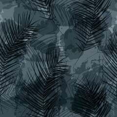 Tropical pattern, palm leaves seamless vector background. Exotic plant on watercolor stains artistic jungle print. Leaves of palm tree. brush texture