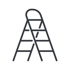 Step ladder line icon side view isolated on white transparent background.