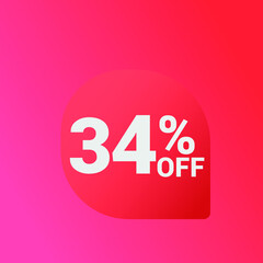 34% off Sale banner offer ad discount promotion vector banner. price discount offer. season sale promo sticker colorful background