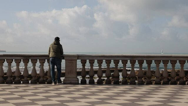 The amazing Terrazza Mascagni sea view in the beautiful Tuscan city of Livorno, Italy. Built in the 1920s, the Terrazza is a checkered belvedere facing the sea.