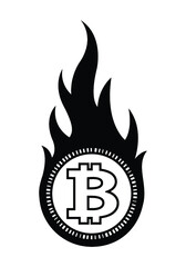 Vector illustration of digital bitcoin crypto currency sign with simple flame shape.