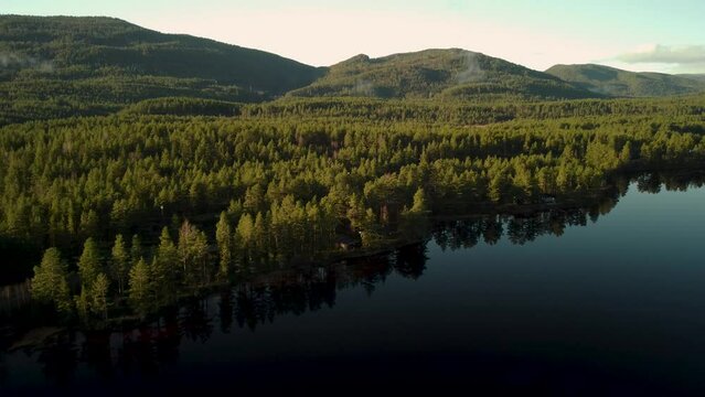 Lake Sandvatn Sunset Reflection Forest Mountainscape Norway 4K 30fps