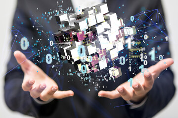 small data Cloud technology. Polygonal wireframe art looks like constellation