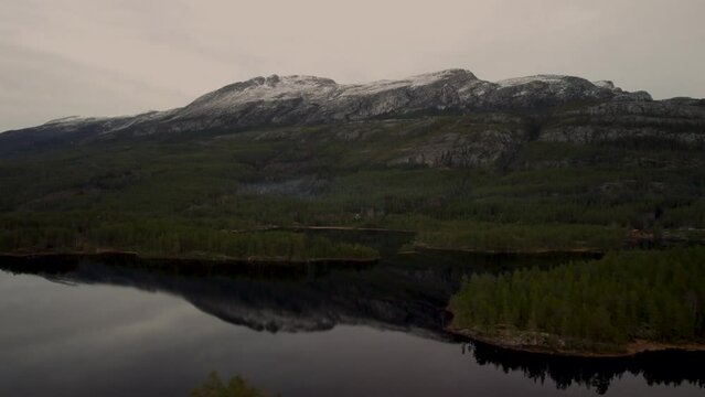 Lake Sandvatn Mountain Range Fly Over Drone 4K 30fps
