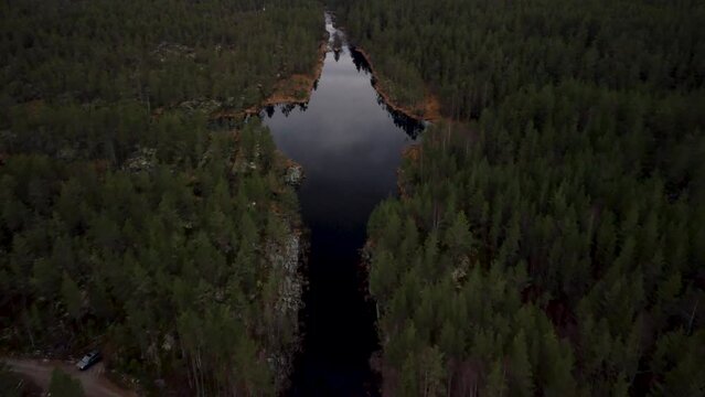 Reverse Bridge Lake Holmevatn Wide View Mountain Forest Norway 4K 30fps
