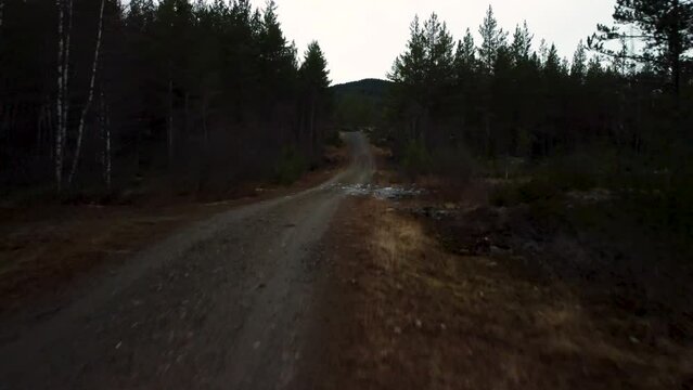Taking off from Norwegian Bridge Hovin Telemark forest road norway 4K 30fps