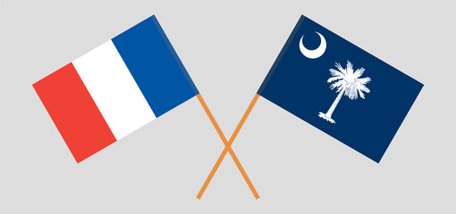 Crossed flags of France and The State of South Carolina. Official colors. Correct proportion