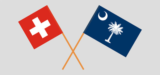 Crossed flags of Switzerland and The State of South Carolina. Official colors. Correct proportion