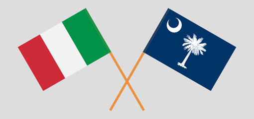 Crossed flags of Italy and The State of South Carolina. Official colors. Correct proportion