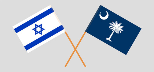 Crossed flags of Israel and The State of South Carolina. Official colors. Correct proportion