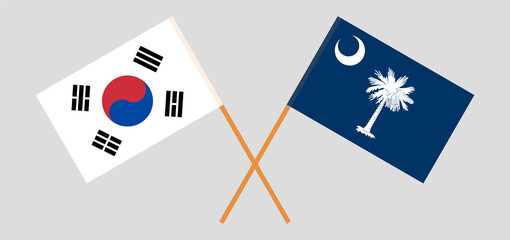 Crossed flags of South Korea and The State of South Carolina. Official colors. Correct proportion