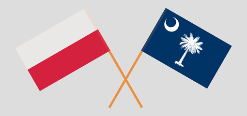 Crossed flags of Poland and The State of South Carolina. Official colors. Correct proportion