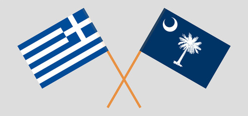 Crossed flags of Greece and The State of South Carolina. Official colors. Correct proportion