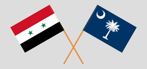 Crossed flags of Syria and The State of South Carolina. Official colors. Correct proportion