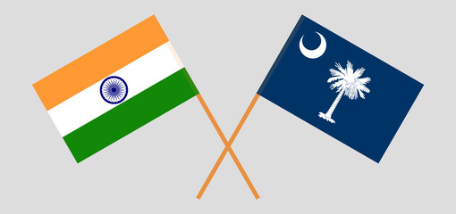 Crossed flags of India and The State of South Carolina. Official colors. Correct proportion