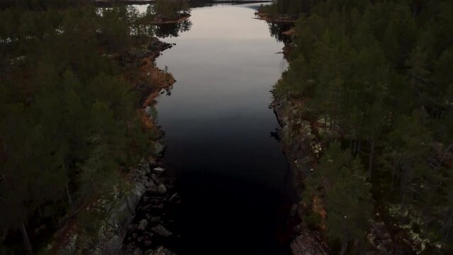 Going Down Lake Holmevatn Norway 4K Drone Reflection Dark 30fps
