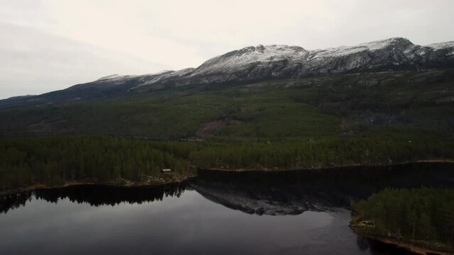 Lake Sandvatn Mountain Drone house reflection Norway 4K 30fps
