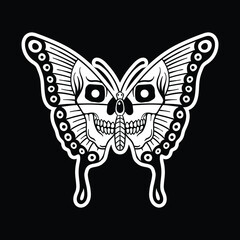 Obraz na płótnie Canvas Butterfly with skull black and white hand drawn style for tattoo stickers etc premium vector