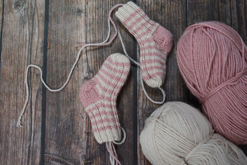 Colorful striped baby socks, made of organic wool yarn