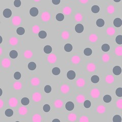 Pink and grey polka dot vector repeat pattern on pale grey