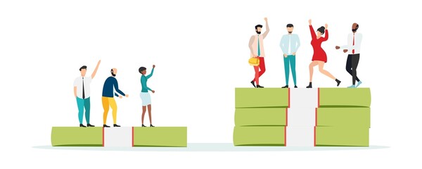 Economic inequality. gap between rich and poor. Unfair income. People are at different financial levels. Vector.