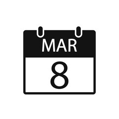 March 8, Calendar icon. Flat vector illustration. International womens day.