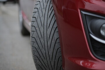 car tire on the car close-up, summer tire,tire tread