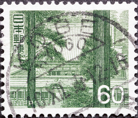 Japan - circa 1966: a postage stamp from Japan, showing the Central Hall of Enryaku Temple on Hiei-san, Shiga