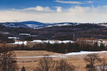 Panorama of mountains in winter without snow