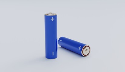 3D rendering of batteries, isolated on white background