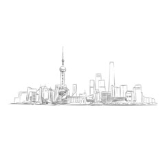 China. Shanghai. Hand drawn sketch. City vector illustration