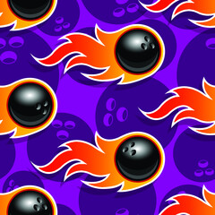 Fototapeta na wymiar Seamless vector pattern with bowling ball icons and flames
