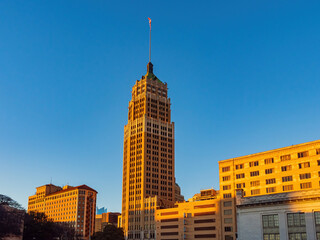 Sunny exterior view of the Tower Life Building