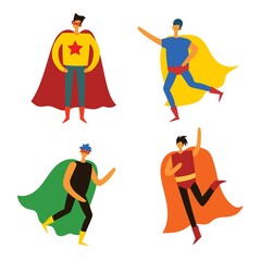 Vector illustrations in flat design of set of business , eco and classic Superheroes