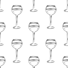 Vector seamless pattern with wine glasses. Vector graphics. Vector illustration