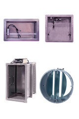 Few modern industrial fans closeup isolated on white background