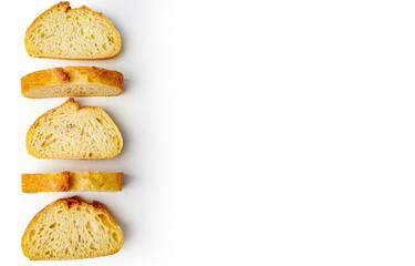 sliced bread on white background top view