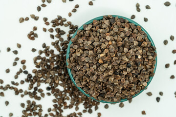 Sweet buckwheat seeds on a monochrome background